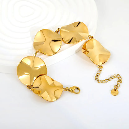 Irregular Concave Disc Link Bracelet | 18K Gold & Two-Tone Stainless Steel Textured Plate | Wholesale MOQ 12