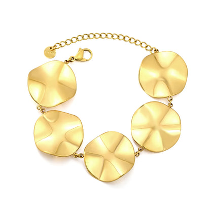 Irregular Concave Disc Link Bracelet | 18K Gold & Two-Tone Stainless Steel Textured Plate | Wholesale MOQ 12
