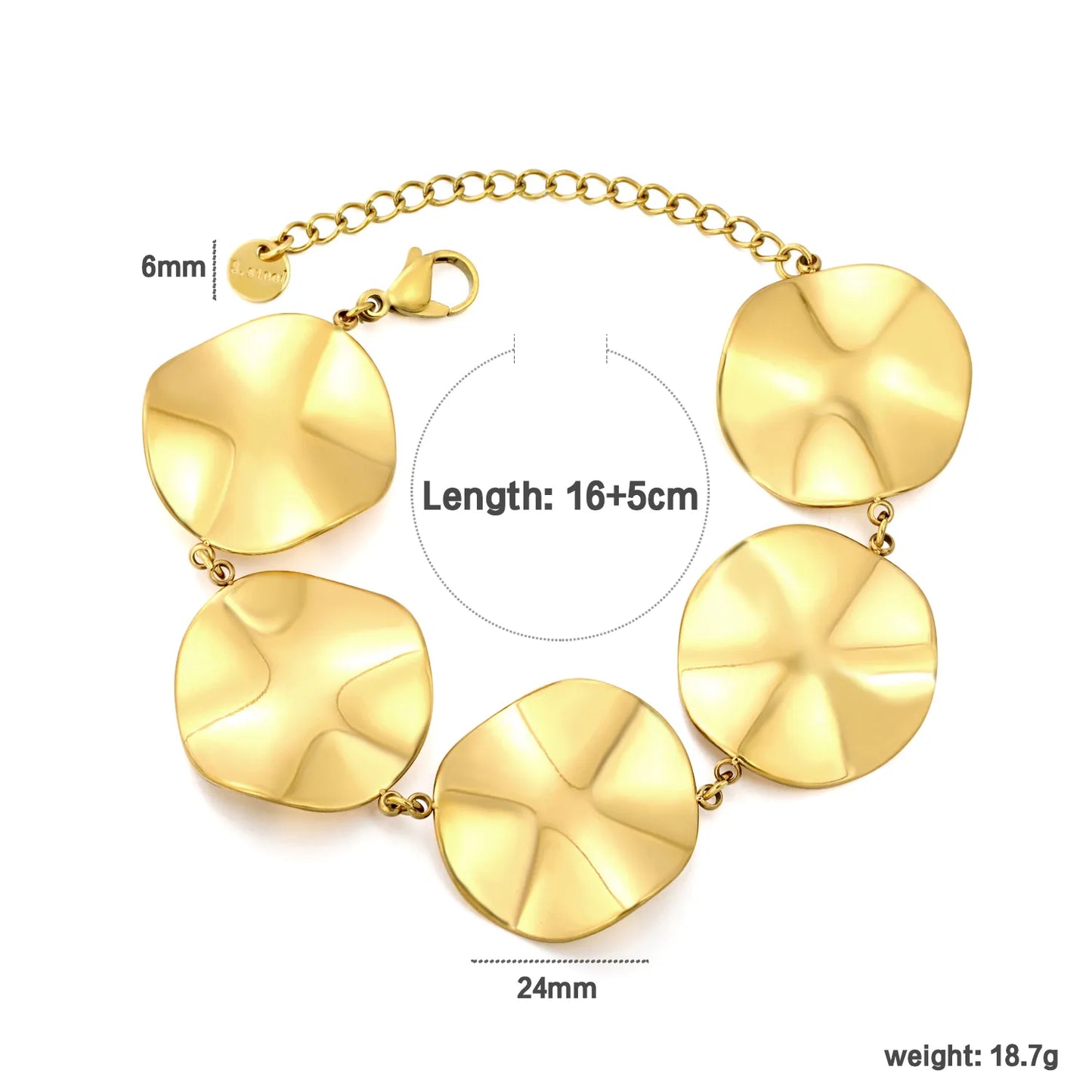 Irregular Concave Disc Link Bracelet | 18K Gold & Two-Tone Stainless Steel Textured Plate | Wholesale MOQ 12