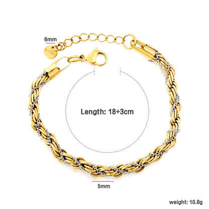 Two-Tone Silver Inlaid Twisted Rope Chain Bracelet | Adjustable 18+3cm Braided Link Bracelet | Wholesale MOQ 12