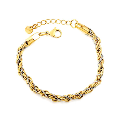 Two-Tone Silver Inlaid Twisted Rope Chain Bracelet | Adjustable 18+3cm Braided Link Bracelet | Wholesale MOQ 12