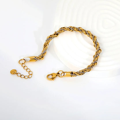 Two-Tone Silver Inlaid Twisted Rope Chain Bracelet | Adjustable 18+3cm Braided Link Bracelet | Wholesale MOQ 12