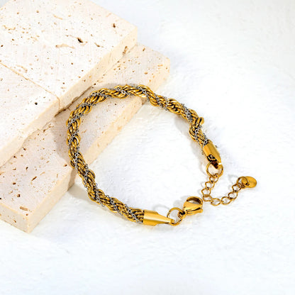 Two-Tone Silver Inlaid Twisted Rope Chain Bracelet | Adjustable 18+3cm Braided Link Bracelet | Wholesale MOQ 12