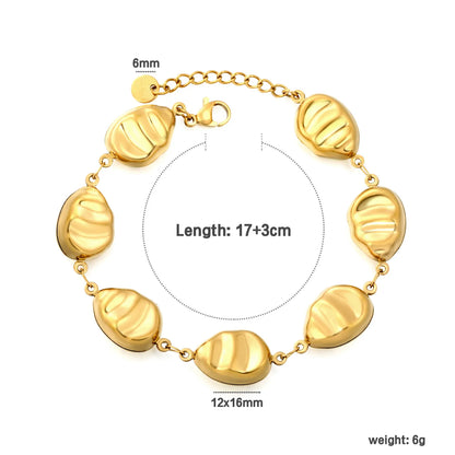 Adjustable 18K Gold Plated Stainless Steel Ribbed Irregular Oval Bead Link Bracelet | Wholesale MOQ 12