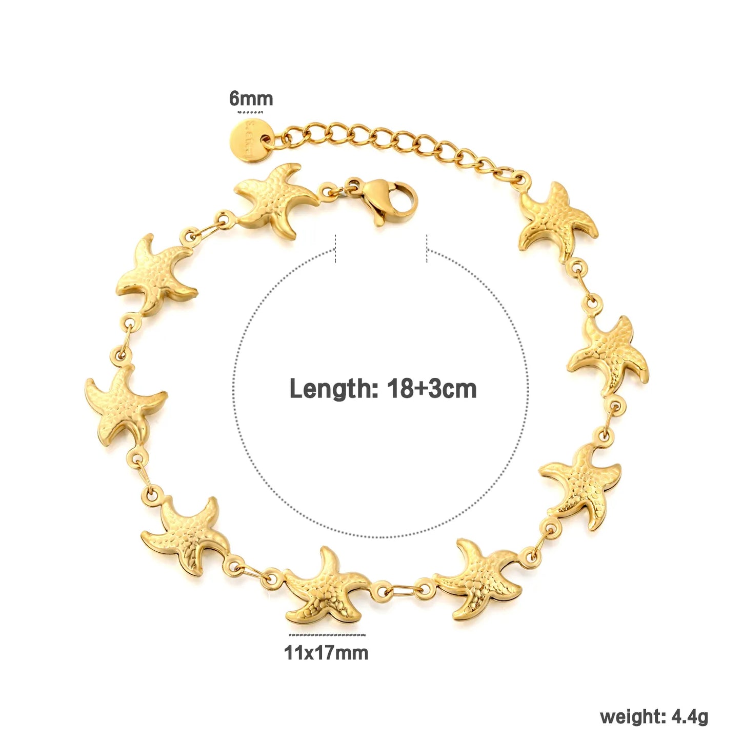 Embossed Starfish Full Link Bracelet | Adjustable 18+3cm | Ocean Theme Bracelet | Wholesale MOQ 12
