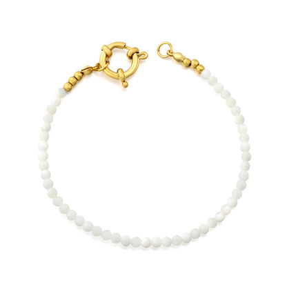 3mm White Natural Stone Beaded Spring Clasp Bracelet | 18K Gold Plated Stainless Steel | Wholesale MOQ 12