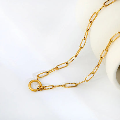 Hammered Textured Paperclip Chain Spring Ring Clasp Necklace | 18K Gold Plated Stainless Steel | Wholesale MOQ 12
