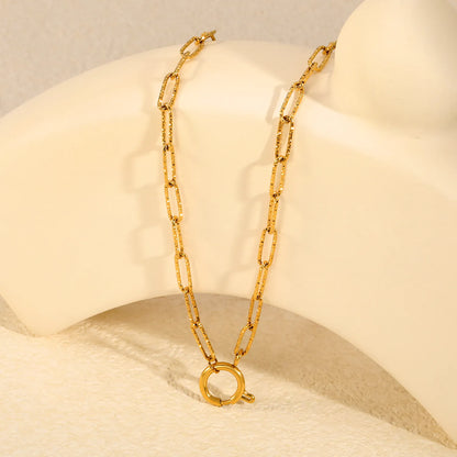 Hammered Textured Paperclip Chain Spring Ring Clasp Necklace | 18K Gold Plated Stainless Steel | Wholesale MOQ 12