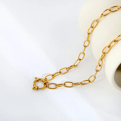 Smooth Paperclip Chain Spring Ring Front Clasp Necklace| 18K Gold Plated Stainless Steel  | Wholesale MOQ 12