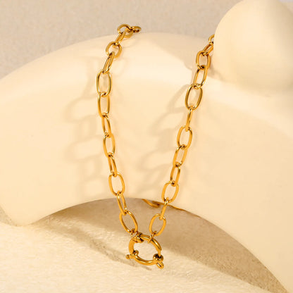 Smooth Paperclip Chain Spring Ring Front Clasp Necklace| 18K Gold Plated Stainless Steel  | Wholesale MOQ 12