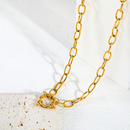 Smooth Paperclip Chain Spring Ring Front Clasp Necklace| 18K Gold Plated Stainless Steel  | Wholesale MOQ 12