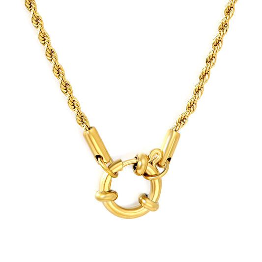 2mm Thin Rope Chain Front Spring Ring Clasp Necklace | 18K Gold Plated Stainless Steel | Wholesale MOQ 12