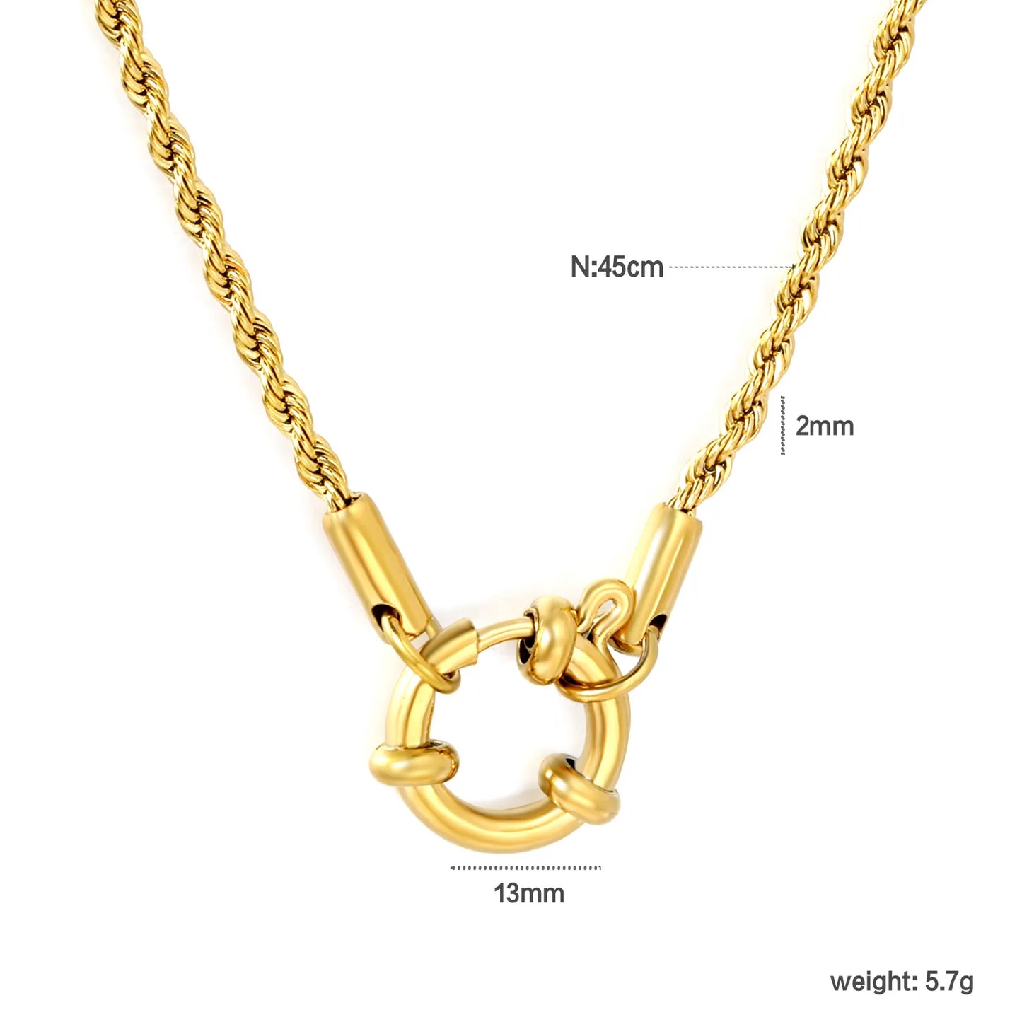 2mm Thin Rope Chain Front Spring Ring Clasp Necklace | 18K Gold Plated Stainless Steel | Wholesale MOQ 12