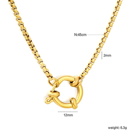 2mm Box Chain Front Spring Ring Clasp Necklace | Length 45cm | 18K Gold Plated Stainless Steel Square Box Link | Wholesale MOQ 12