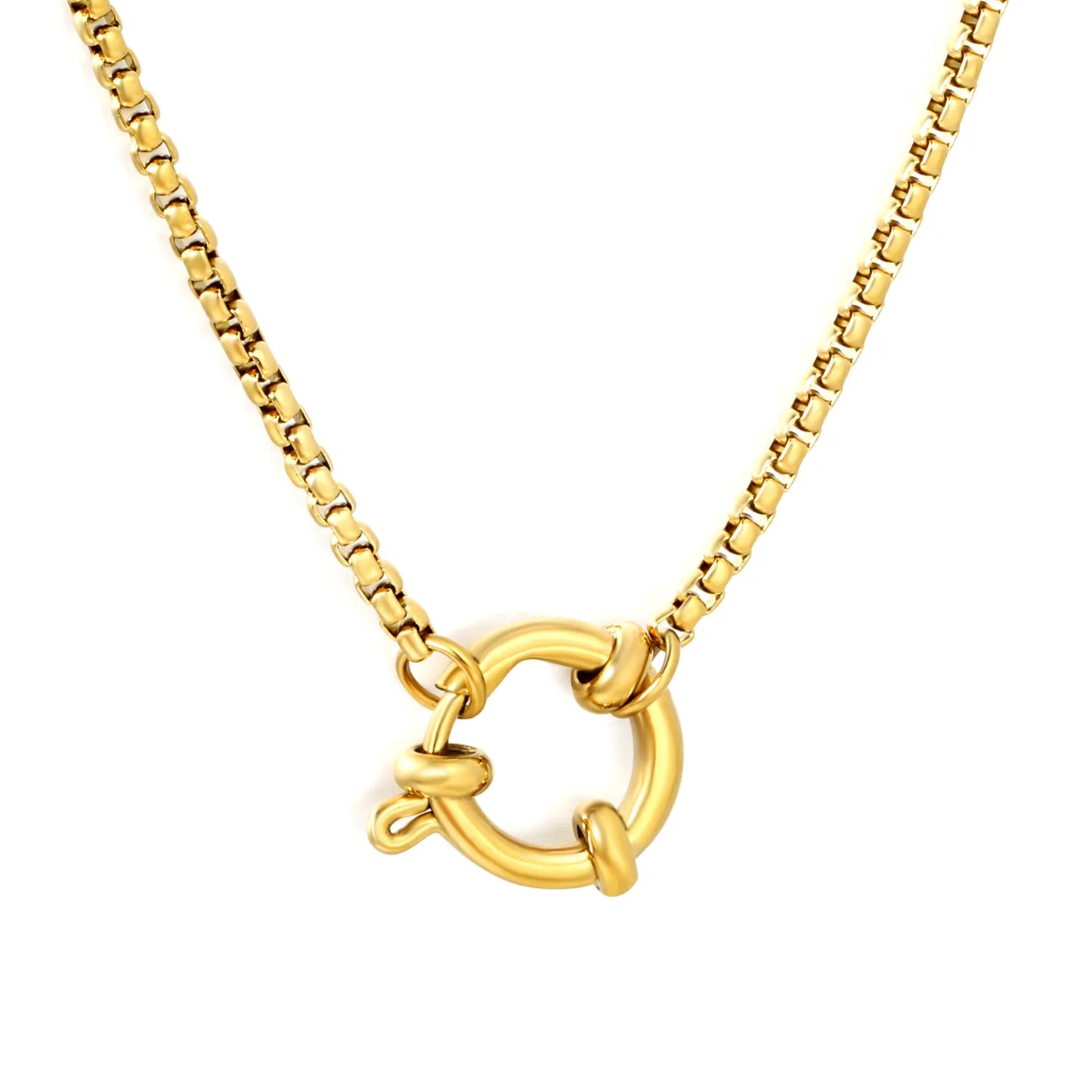 2mm Box Chain Front Spring Ring Clasp Necklace | Length 45cm | 18K Gold Plated Stainless Steel Square Box Link | Wholesale MOQ 12