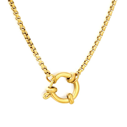 2mm Box Chain Front Spring Ring Clasp Necklace | Length 45cm | 18K Gold Plated Stainless Steel Square Box Link | Wholesale MOQ 12