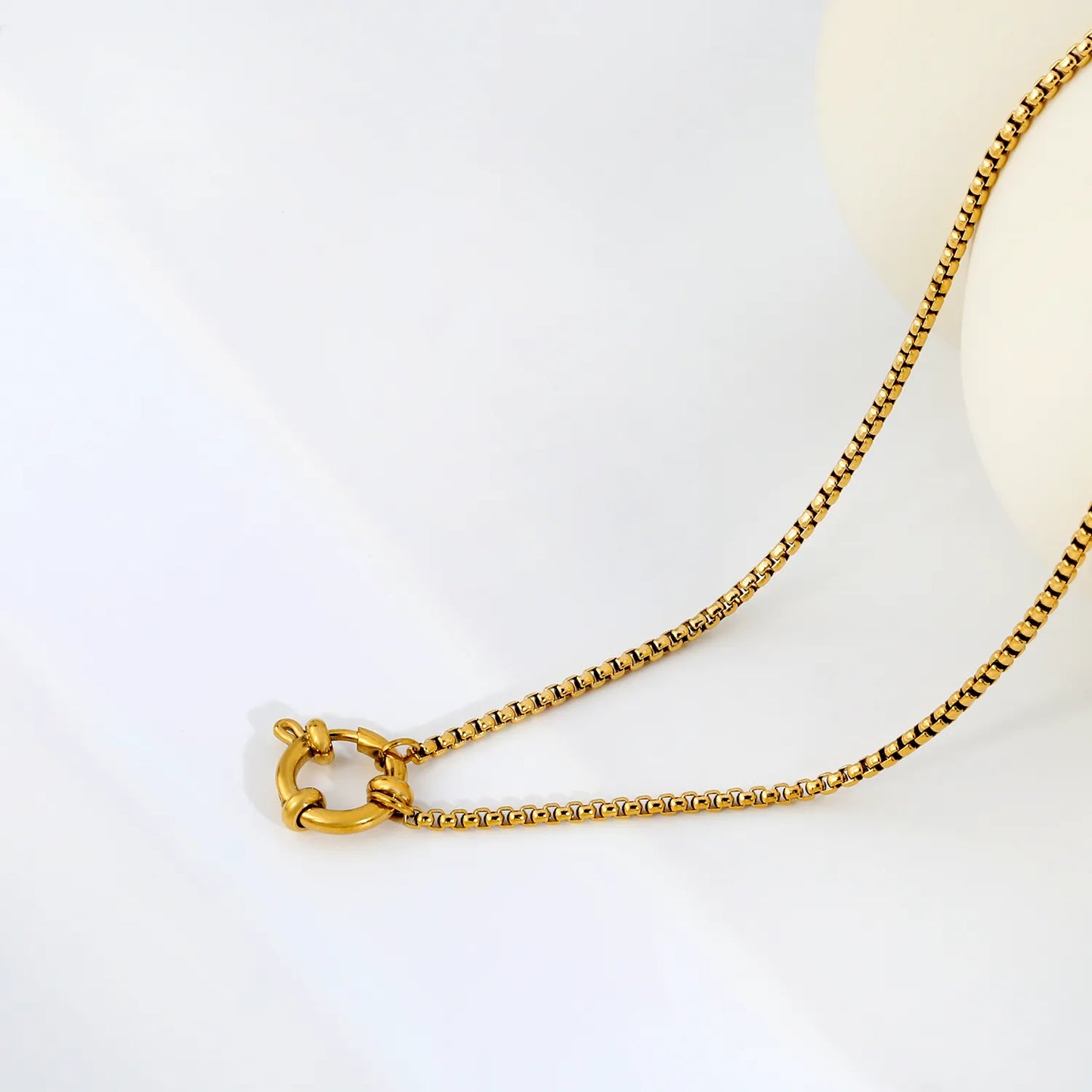 2mm Box Chain Front Spring Ring Clasp Necklace | Length 45cm | 18K Gold Plated Stainless Steel Square Box Link | Wholesale MOQ 12
