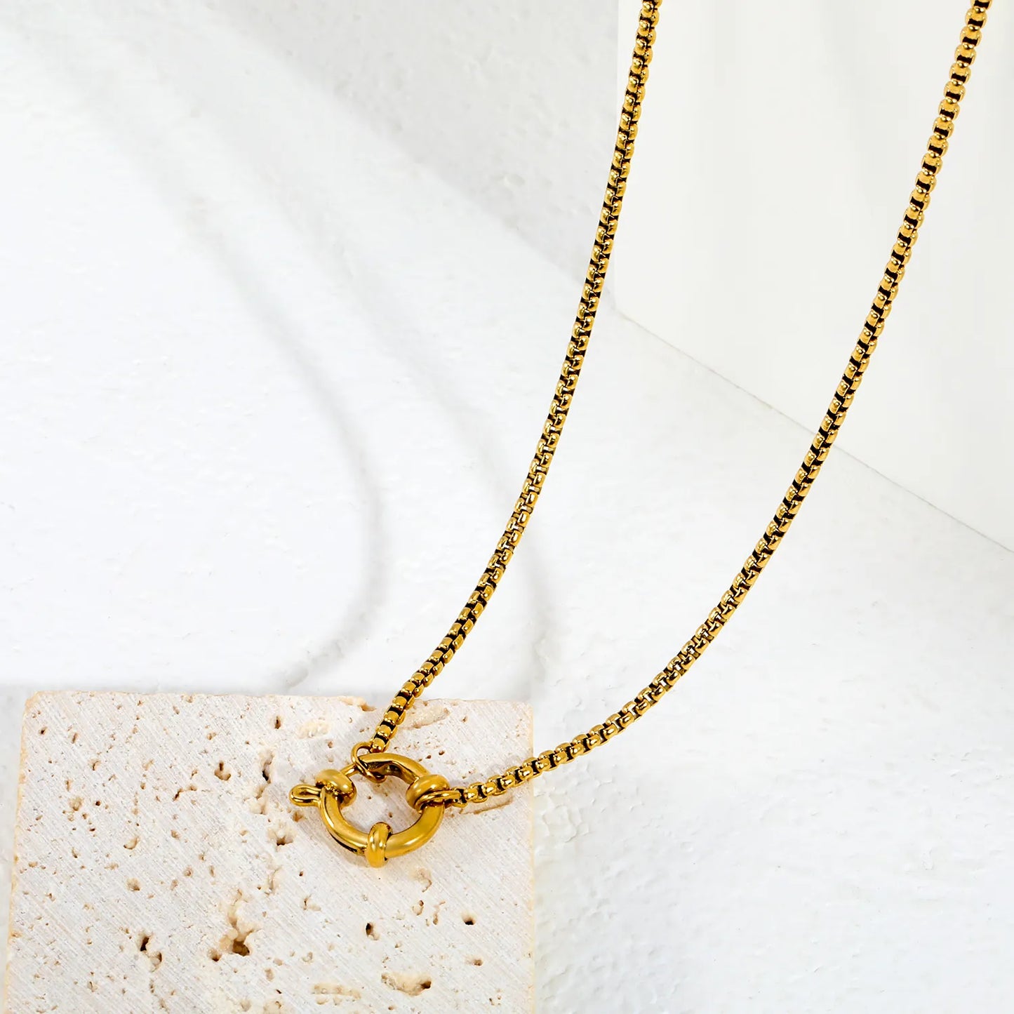 2mm Box Chain Front Spring Ring Clasp Necklace | Length 45cm | 18K Gold Plated Stainless Steel Square Box Link | Wholesale MOQ 12