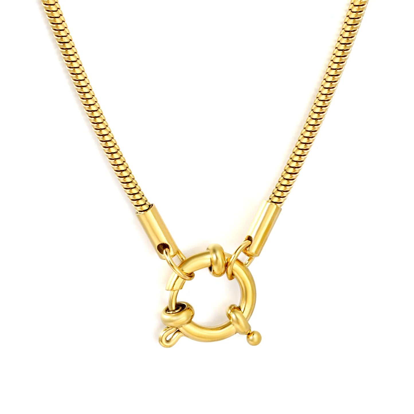 2mm Round Snake Chain Front Spring Ring Clasp 18K Gold Plated Stainless Steel Necklace| Wholesale MOQ 12