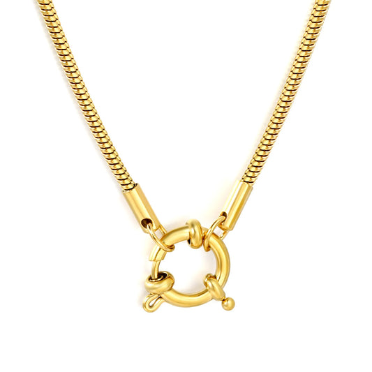 2mm Round Snake Chain Front Spring Ring Clasp 18K Gold Plated Stainless Steel Necklace| Wholesale MOQ 12