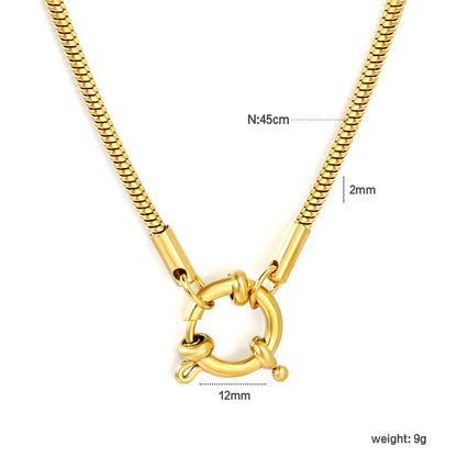 2mm Round Snake Chain Front Spring Ring Clasp 18K Gold Plated Stainless Steel Necklace| Wholesale MOQ 12