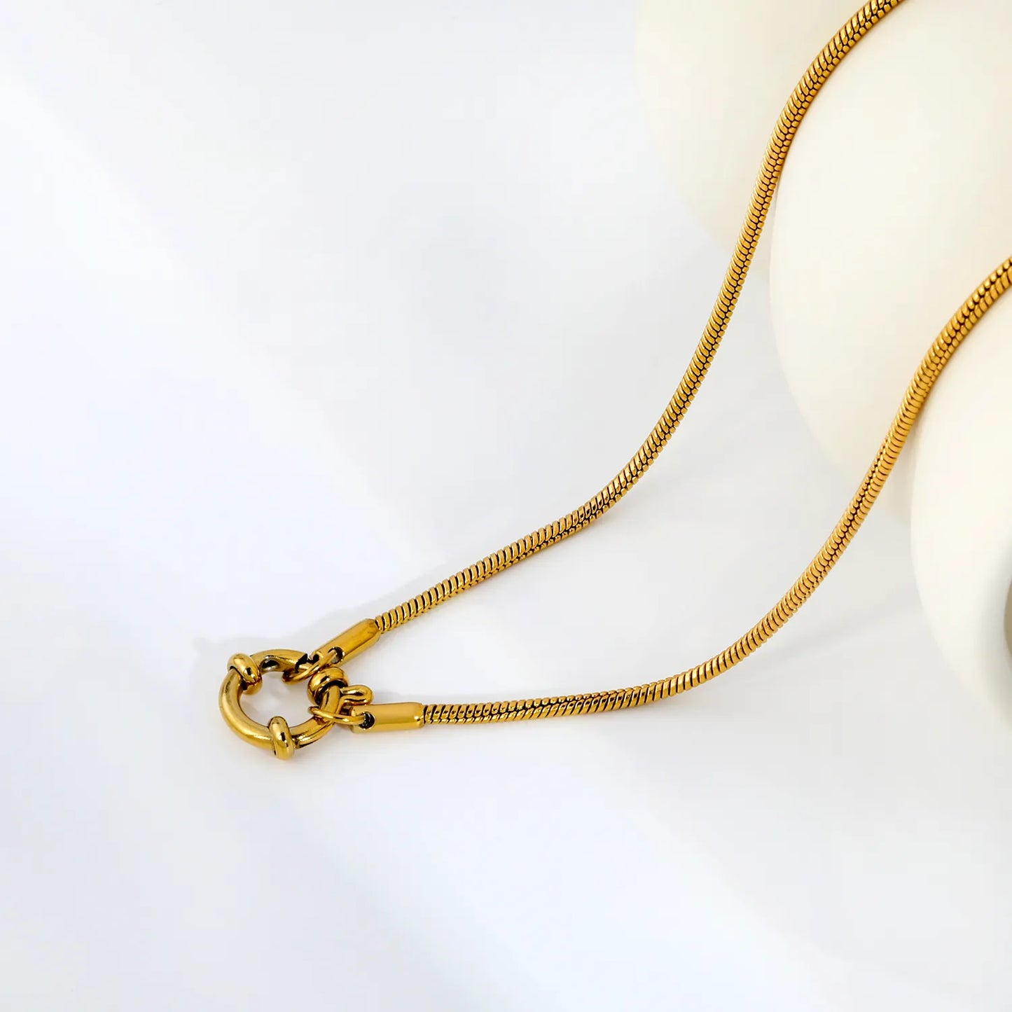 2mm Round Snake Chain Front Spring Ring Clasp 18K Gold Plated Stainless Steel Necklace| Wholesale MOQ 12