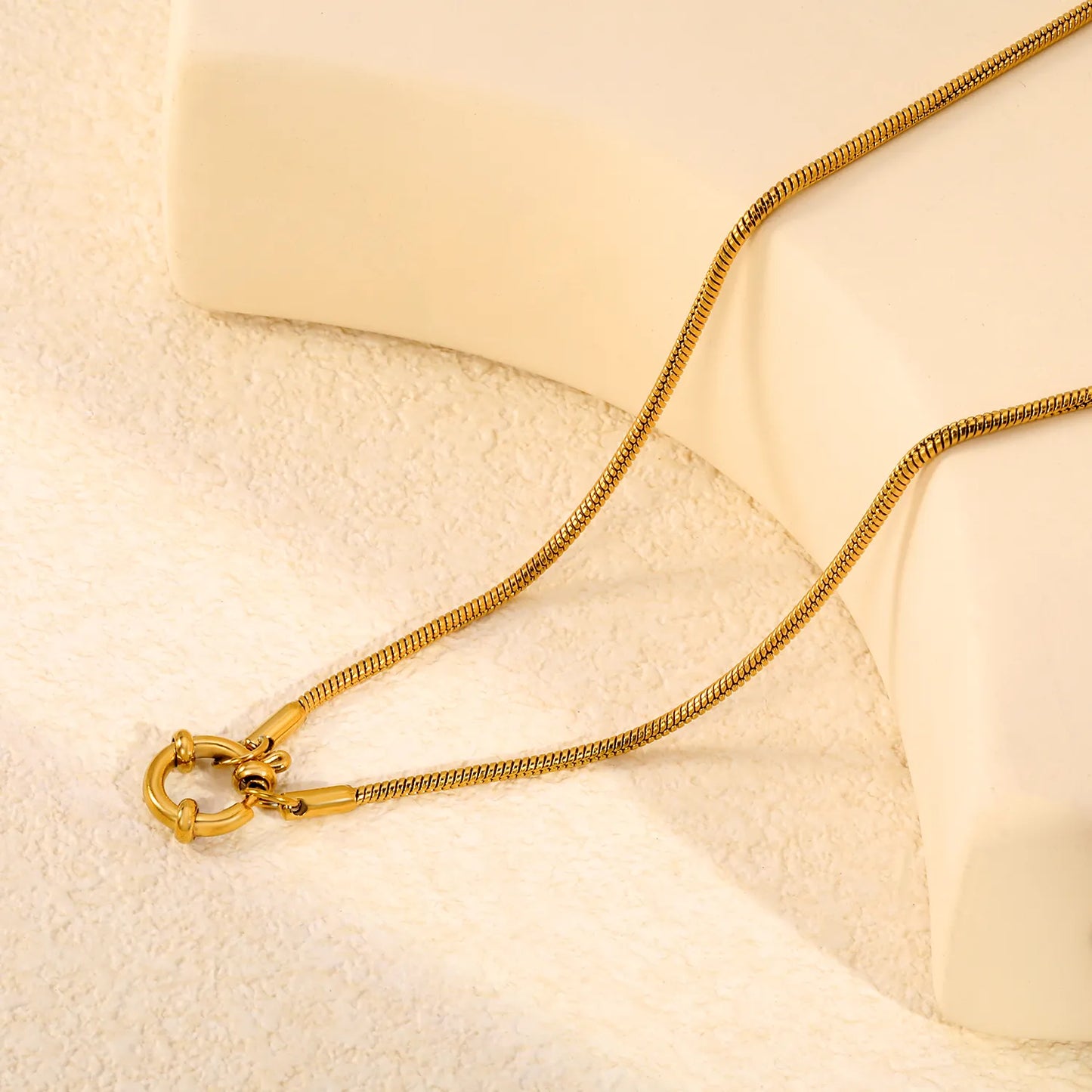 2mm Round Snake Chain Front Spring Ring Clasp 18K Gold Plated Stainless Steel Necklace| Wholesale MOQ 12