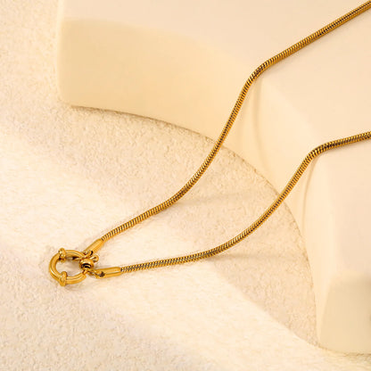 2mm Round Snake Chain Front Spring Ring Clasp 18K Gold Plated Stainless Steel Necklace| Wholesale MOQ 12