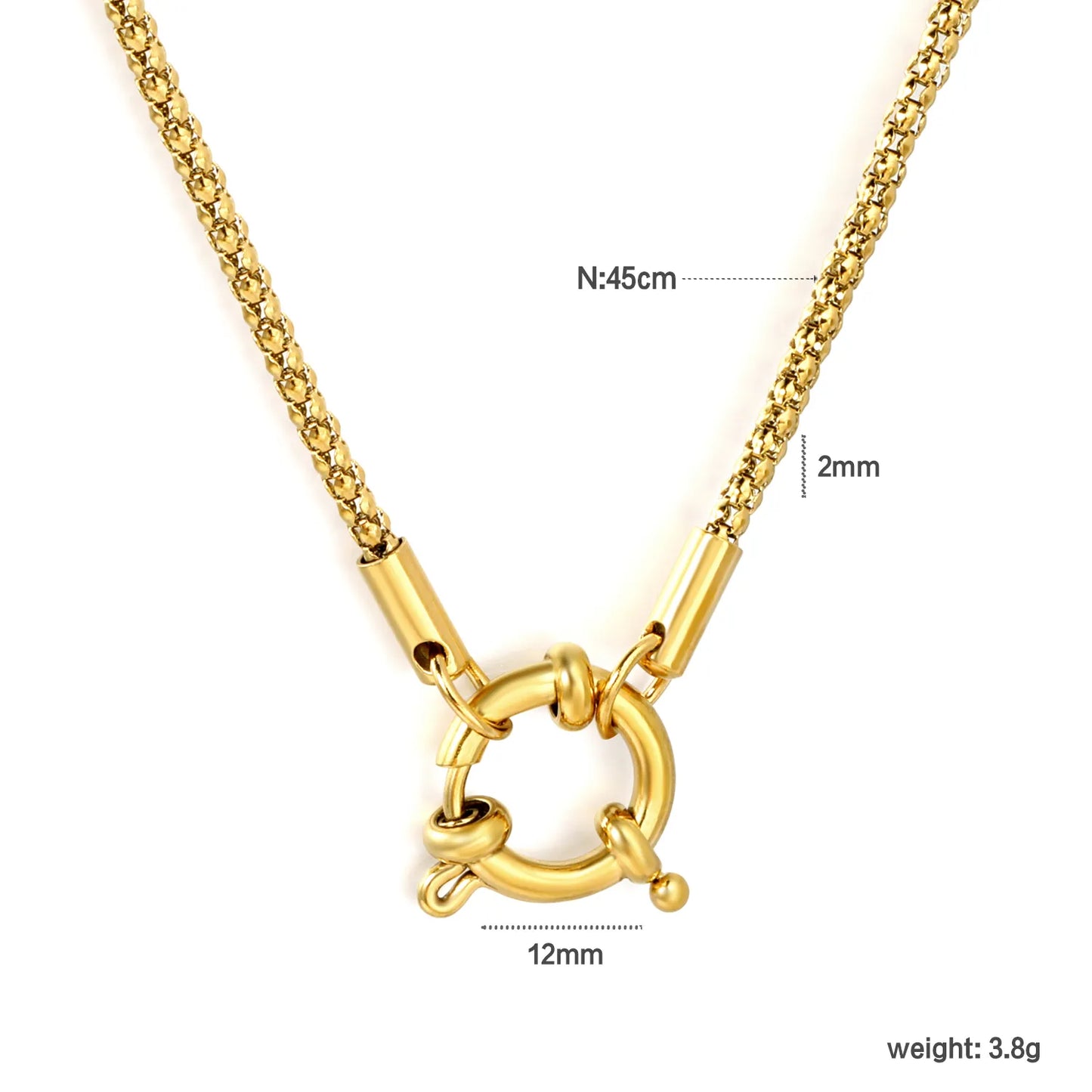 2mm Round Core Box Chain Front Spring Ring Clasp Necklace | 18K Gold Plated Stainless Steel |  Mini Cube Box Link Necklace | Wholesale MOQ 12