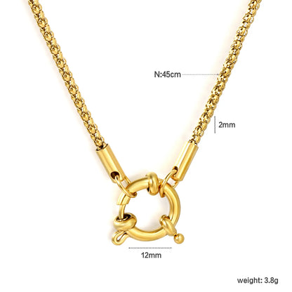 2mm Round Core Box Chain Front Spring Ring Clasp Necklace | 18K Gold Plated Stainless Steel |  Mini Cube Box Link Necklace | Wholesale MOQ 12