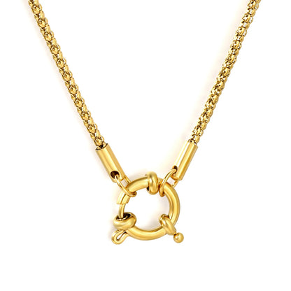 2mm Round Core Box Chain Front Spring Ring Clasp Necklace | 18K Gold Plated Stainless Steel |  Mini Cube Box Link Necklace | Wholesale MOQ 12