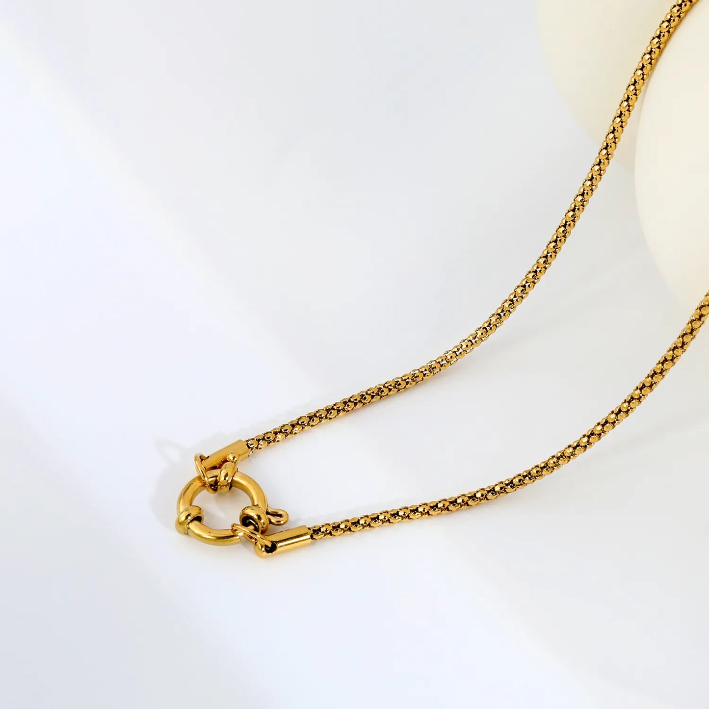 2mm Round Core Box Chain Front Spring Ring Clasp Necklace | 18K Gold Plated Stainless Steel |  Mini Cube Box Link Necklace | Wholesale MOQ 12