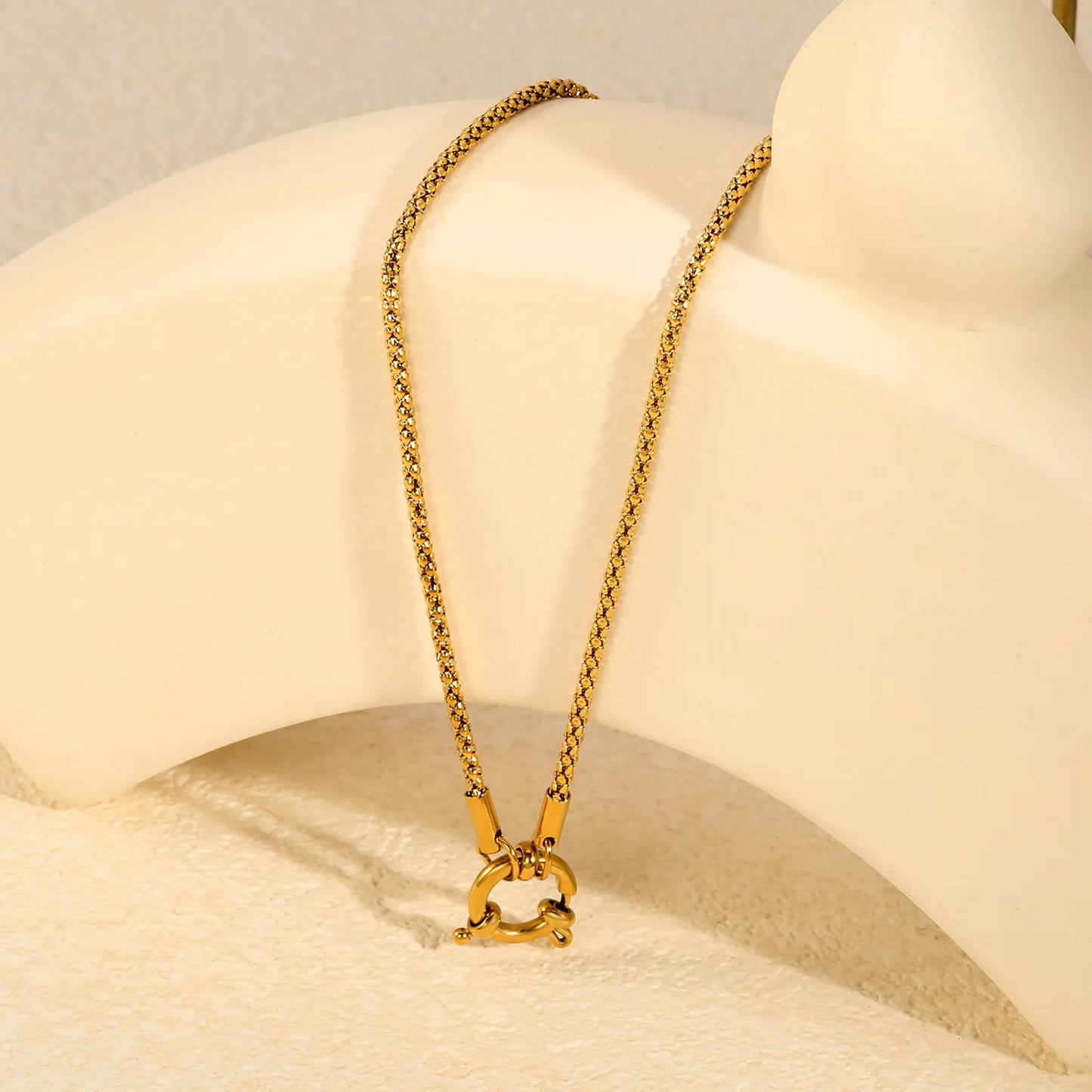 2mm Round Core Box Chain Front Spring Ring Clasp Necklace | 18K Gold Plated Stainless Steel |  Mini Cube Box Link Necklace | Wholesale MOQ 12