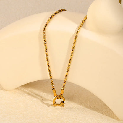 2mm Round Core Box Chain Front Spring Ring Clasp Necklace | 18K Gold Plated Stainless Steel |  Mini Cube Box Link Necklace | Wholesale MOQ 12