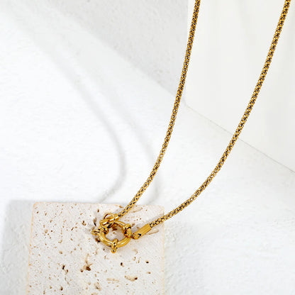 2mm Round Core Box Chain Front Spring Ring Clasp Necklace | 18K Gold Plated Stainless Steel |  Mini Cube Box Link Necklace | Wholesale MOQ 12