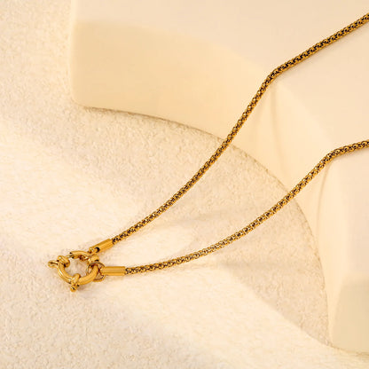 2mm Round Core Box Chain Front Spring Ring Clasp Necklace | 18K Gold Plated Stainless Steel |  Mini Cube Box Link Necklace | Wholesale MOQ 12