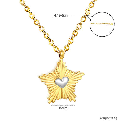 Two-Tone Sunburst Star Silver Heart Pendant 45+5cm  Necklace | 18K Gold Plated Stainless Steel | Wholesale MOQ 12
