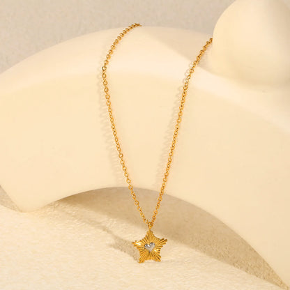 Two-Tone Sunburst Star Silver Heart Pendant 45+5cm  Necklace | 18K Gold Plated Stainless Steel | Wholesale MOQ 12