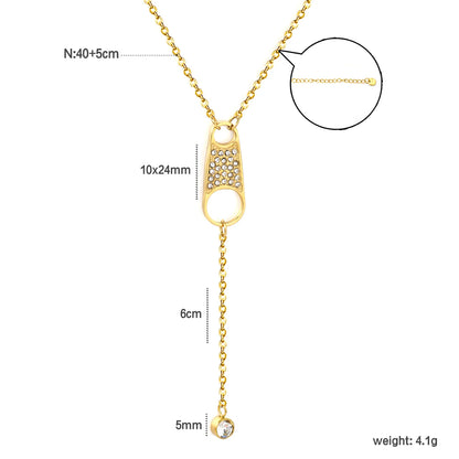 Pavé Crystal Double Hole Tag Y-Drop Lariat Necklace | Wholesale MOQ 12 | | 18K Gold Plated Stainless Steel