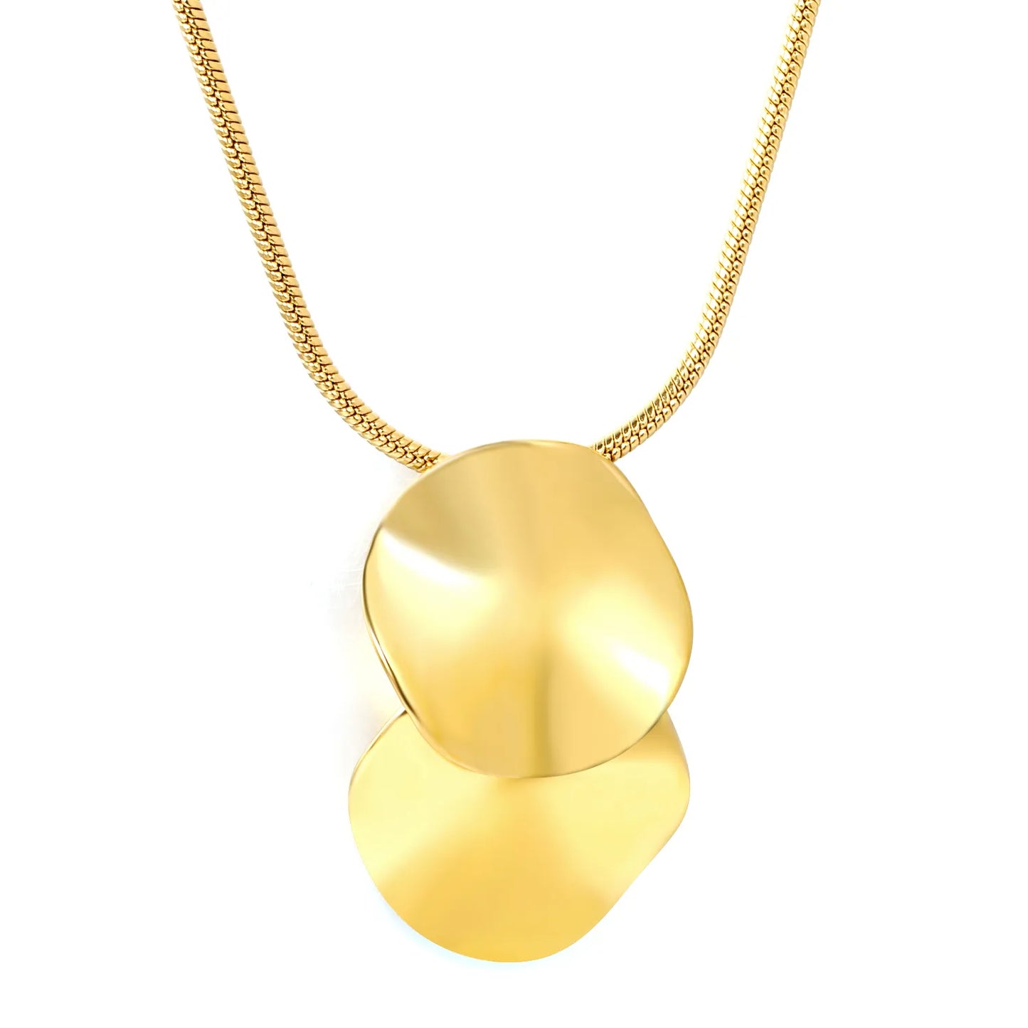 Dual Overlapped Irregular Concave Disc Pendant Snake Chain Necklace | 2 Colors Available | Adjustable 45+5cm | Wholesale MOQ 12