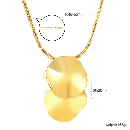 Dual Overlapped Irregular Concave Disc Pendant Snake Chain Necklace | 2 Colors Available | Adjustable 45+5cm | Wholesale MOQ 12
