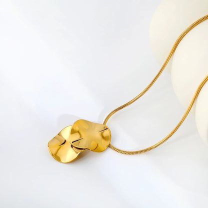 Dual Overlapped Irregular Concave Disc Pendant Snake Chain Necklace | 2 Colors Available | Adjustable 45+5cm | Wholesale MOQ 12
