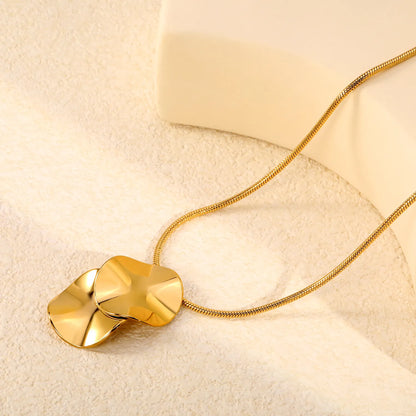 Dual Overlapped Irregular Concave Disc Pendant Snake Chain Necklace | 2 Colors Available | Adjustable 45+5cm | Wholesale MOQ 12