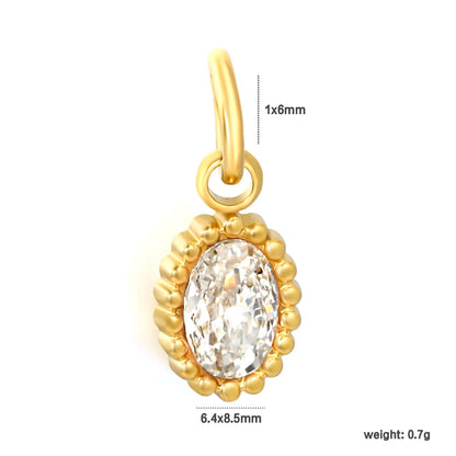 Beaded Edge Oval CZ Charm Pendants | 18K Gold Plated Stainless Steel Dangle Charms | 5 Gem Colors | Wholesale MOQ 12