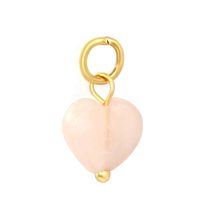 Puffy Natural Stone Heart Dangle Charms | 2 Colors | 18K Gold Plated Stainless Steel Love Pendant Charms | Wholesale MOQ 12