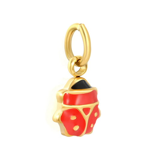 Red & Black Enamel Ladybug Charm Pendant | 18K Gold Plated Stainless Steel Insect Dangle Charm | Wholesale MOQ 12