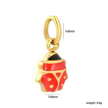 Red & Black Enamel Ladybug Charm Pendant | 18K Gold Plated Stainless Steel Insect Dangle Charm | Wholesale MOQ 12