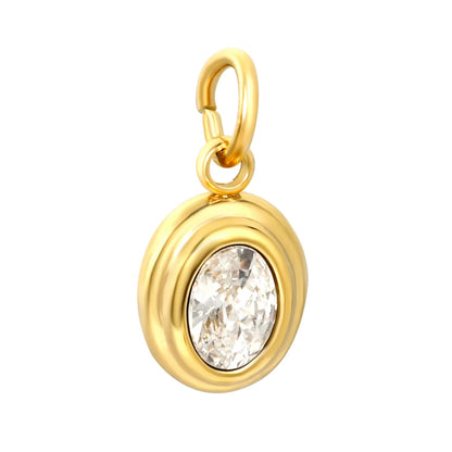 Double Layer Bezel Oval CZ Charm Pendants | 8.2×10mm | 18K Gold Plated Stainless Steel Dangle Charm | 4 Assorted Gem Colors | Wholesale MOQ 12