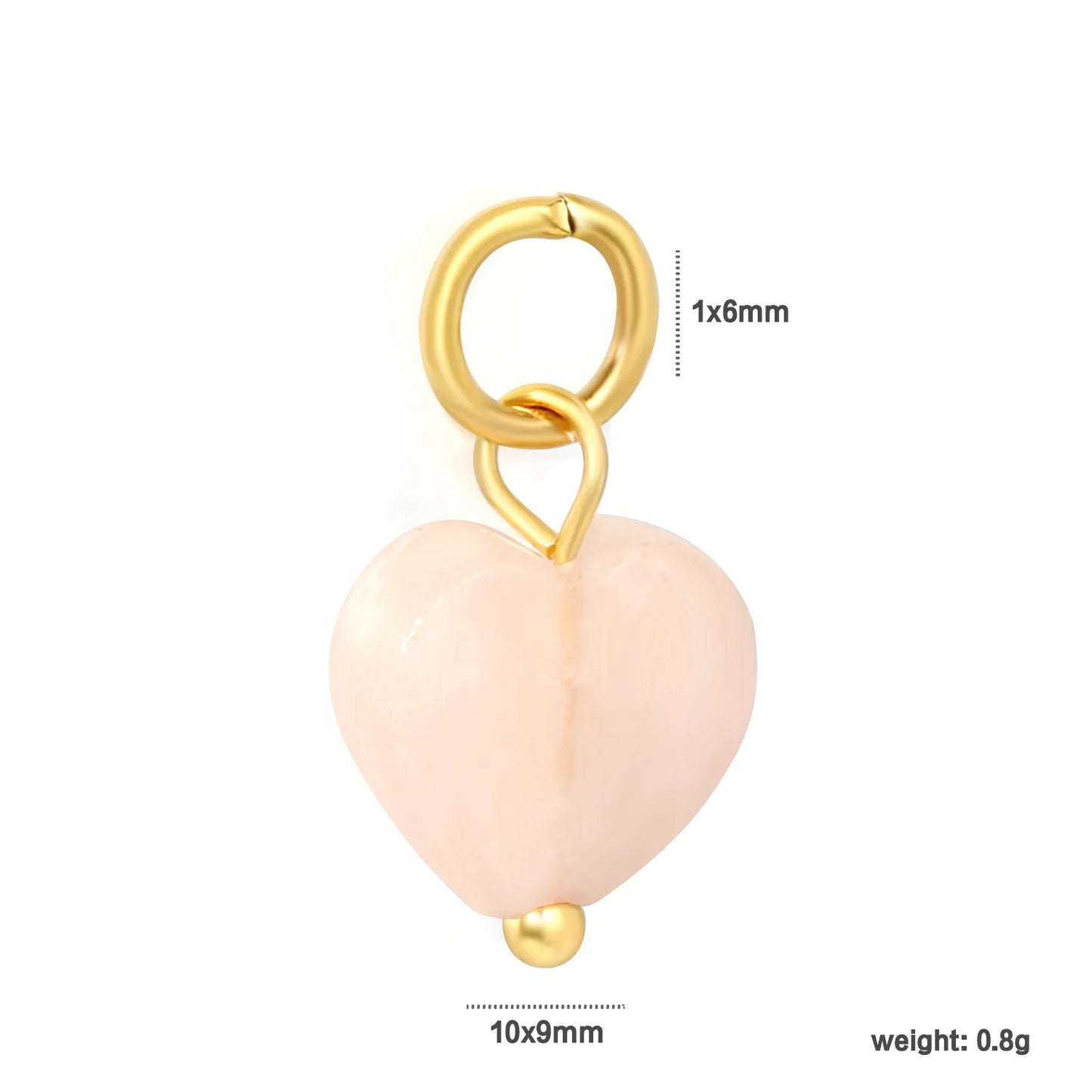 Puffy Natural Stone Heart Dangle Charms | 2 Colors | 18K Gold Plated Stainless Steel Love Pendant Charms | Wholesale MOQ 12