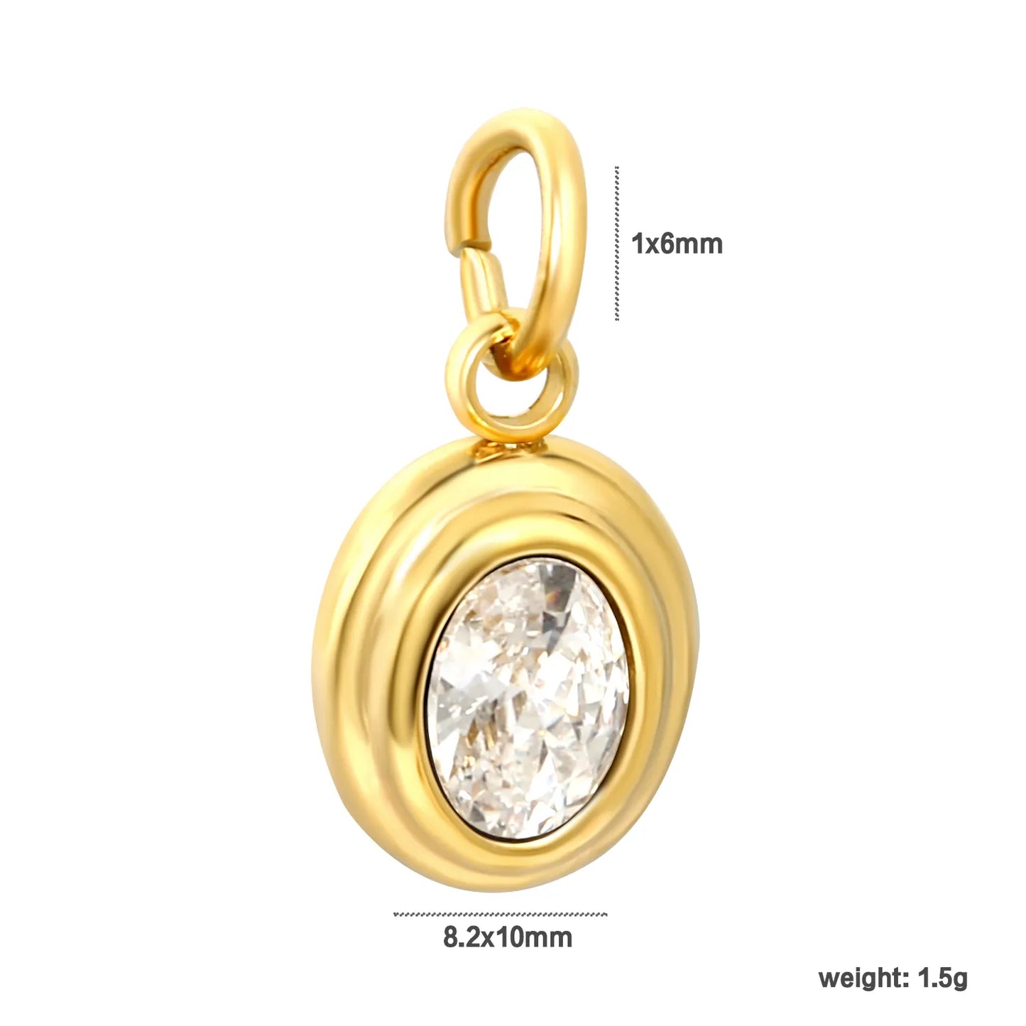 Double Layer Bezel Oval CZ Charm Pendants | 8.2×10mm | 18K Gold Plated Stainless Steel Dangle Charm | 4 Assorted Gem Colors | Wholesale MOQ 12